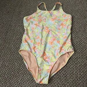 No Boundaries Floral One Piece Swimsuit - Pastel Orange and Yellow